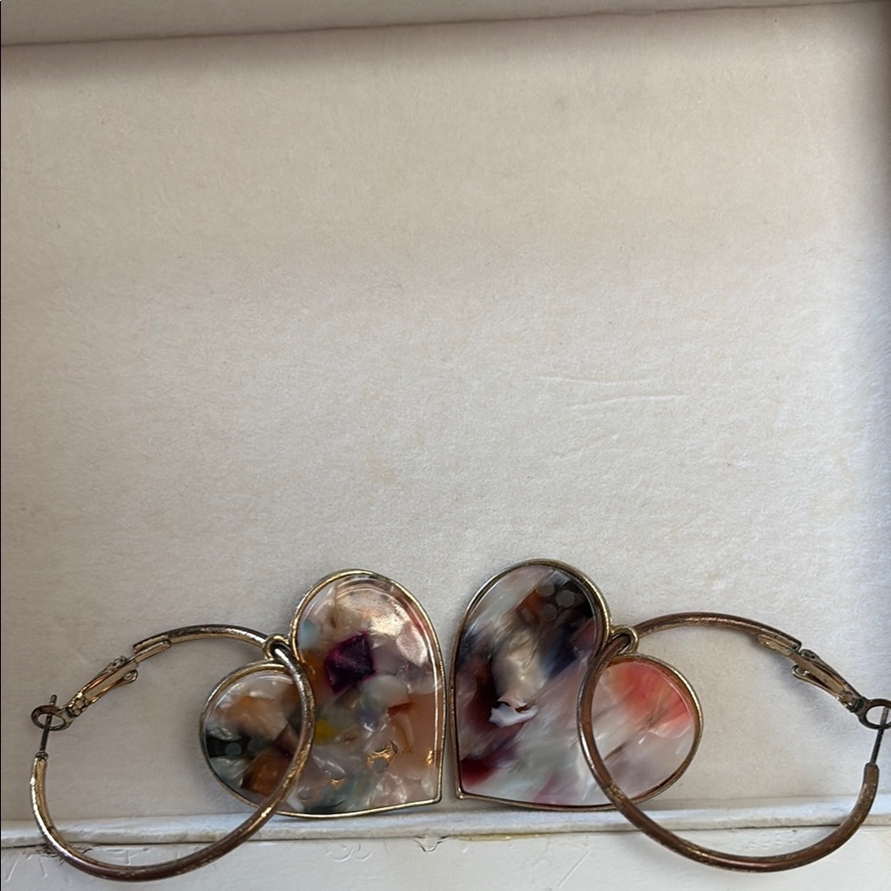Heart-Shaped Multicolor Hoop Earrings with colors of pink, purple, white